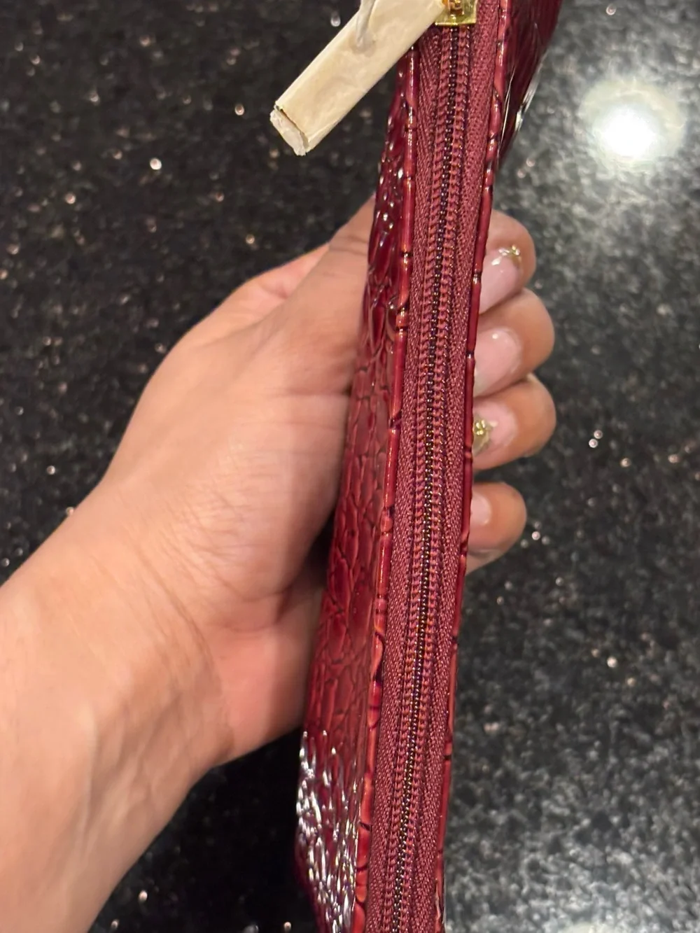 Estee Lauder Croc-Embossed Zip Card Holder - Burgundy Red